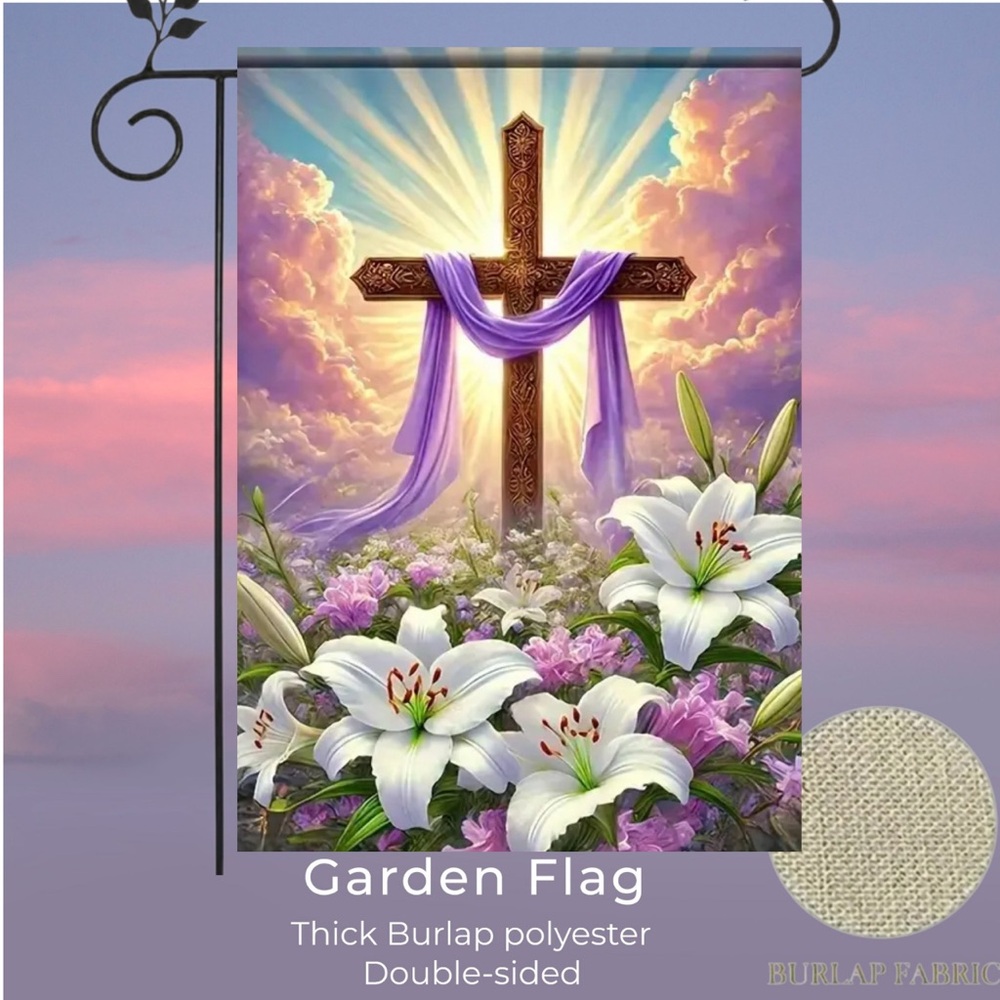 Garden flag, 12” x 18”, Easter Lily, thick burlap polyester double-sided